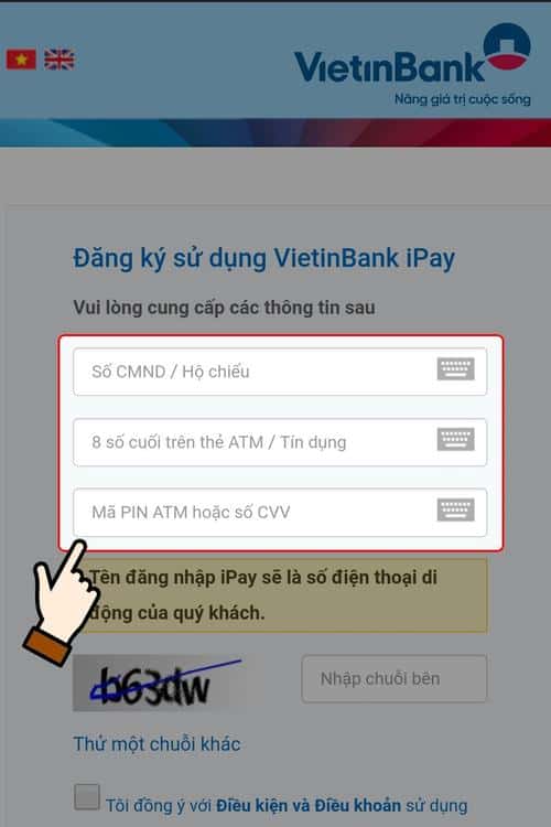 Điền thông tin người vay Vietinbank Ipay